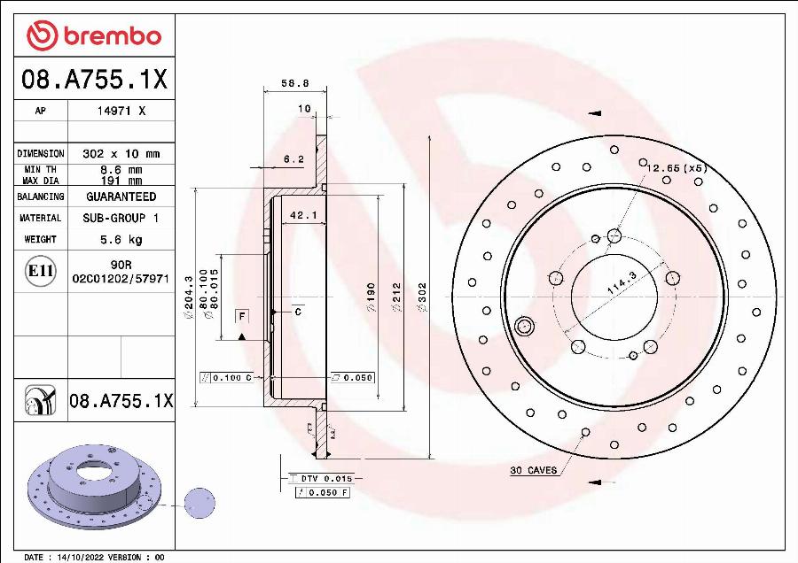 Brembo 08.A755.1X - Bremžu diski autodraugiem.lv