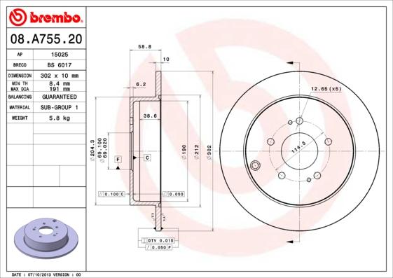 Brembo 08.A755.20 - Bremžu diski autodraugiem.lv