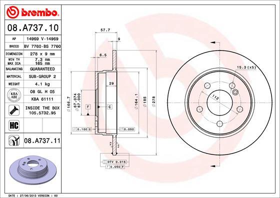 Brembo 08.A737.10 - Bremžu diski autodraugiem.lv