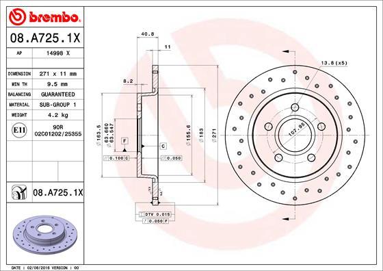 Brembo 08.A725.1X - Bremžu diski autodraugiem.lv