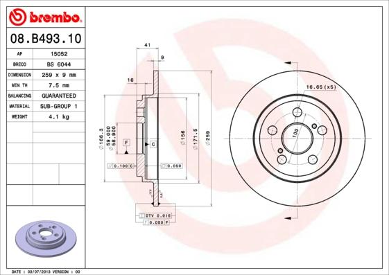 Brembo 08.B493.10 - Bremžu diski autodraugiem.lv