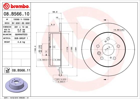 Brembo 08.B566.11 - Bremžu diski autodraugiem.lv