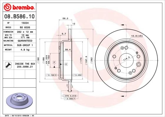 Brembo 08.B586.10 - Bremžu diski autodraugiem.lv