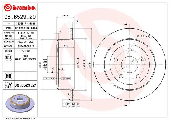 Brembo 08.B529.21 - Bremžu diski autodraugiem.lv