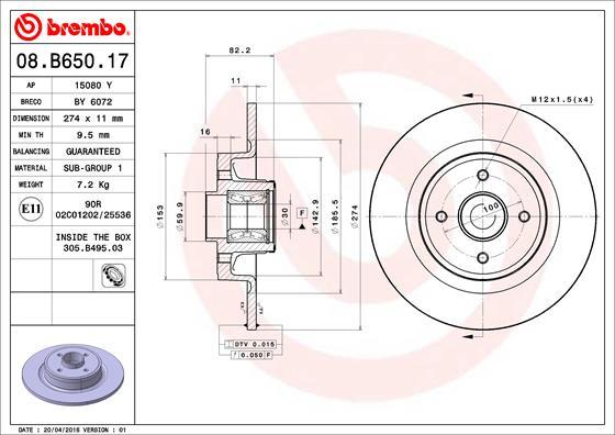 Brembo 08.B650.17 - Bremžu diski autodraugiem.lv