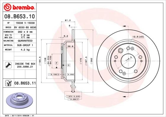 Brembo 08.B653.11 - Bremžu diski autodraugiem.lv