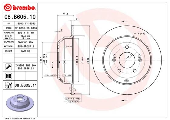 Brembo 08.B605.10 - Bremžu diski autodraugiem.lv