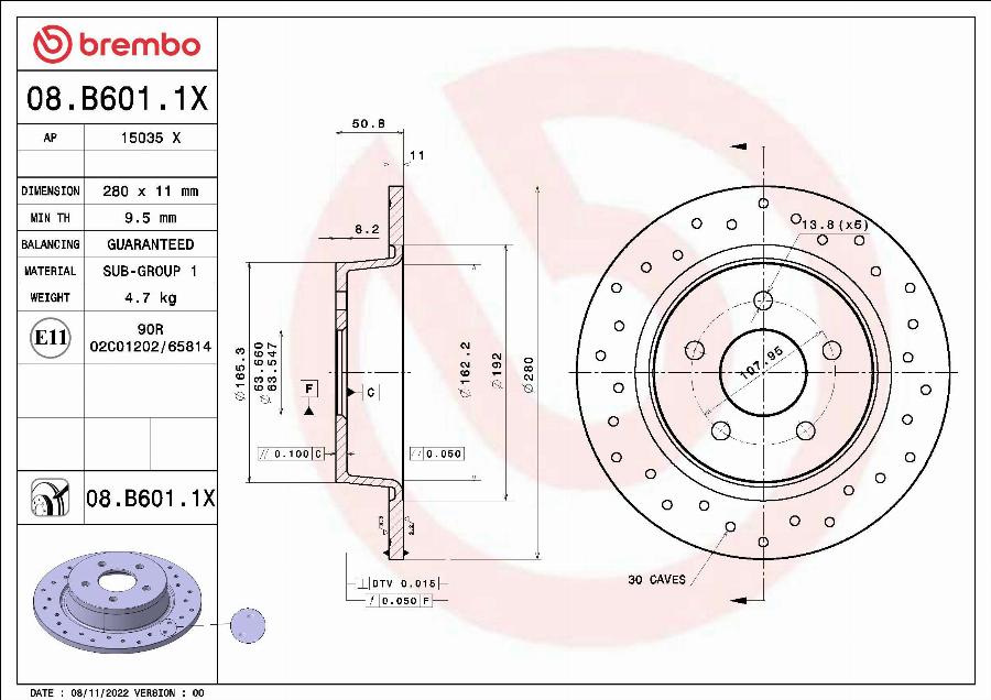 Brembo 08.B601.1X - Bremžu diski autodraugiem.lv