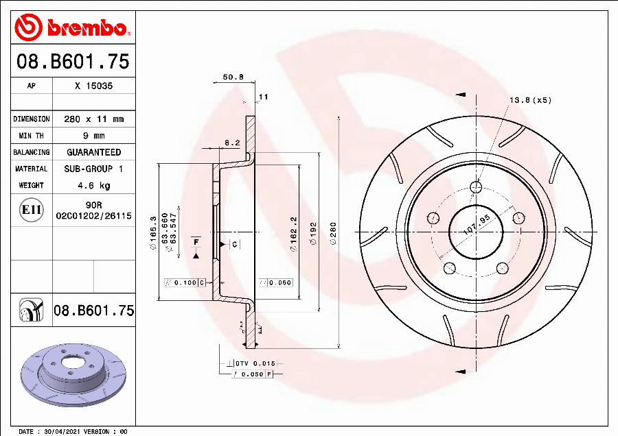 Brembo 08.B601.75 - Bremžu diski autodraugiem.lv