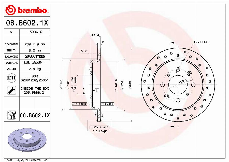 Brembo 08.B602.1X - Bremžu diski autodraugiem.lv