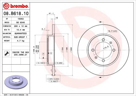 Brembo 08.B618.10 - Bremžu diski autodraugiem.lv