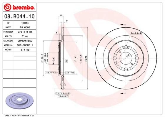 Brembo 08.B044.10 - Bremžu diski autodraugiem.lv