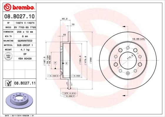 Brembo 08.B027.11 - Bremžu diski autodraugiem.lv