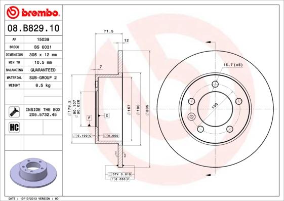 Brembo 08.B829.10 - Bremžu diski autodraugiem.lv