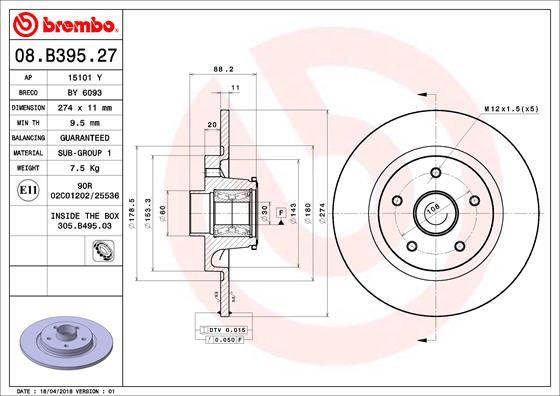 Brembo 08.B395.27 - Bremžu diski autodraugiem.lv