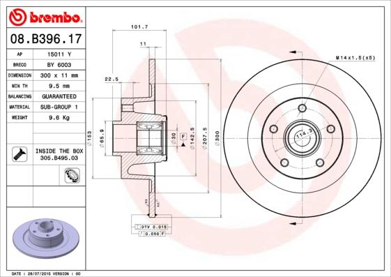 Brembo 08.B396.17 - Bremžu diski autodraugiem.lv