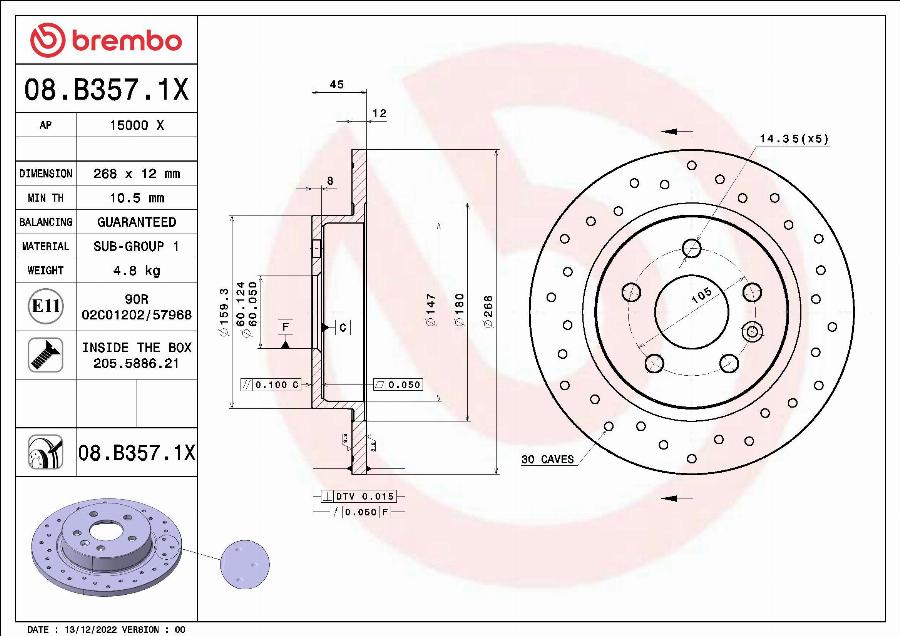 Brembo 08.B357.1X - Bremžu diski autodraugiem.lv