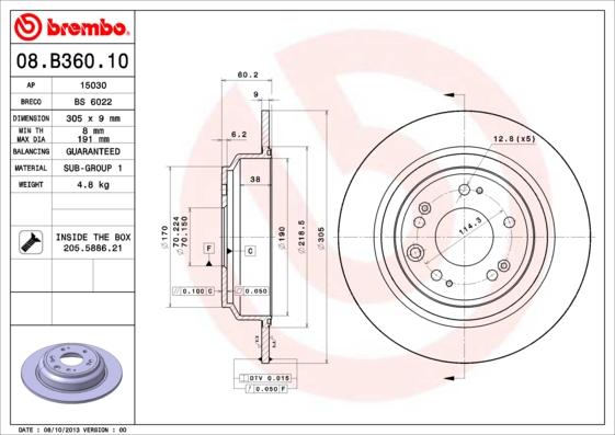 Brembo 08.B360.10 - Bremžu diski autodraugiem.lv