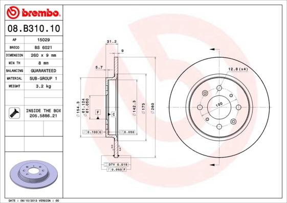 Brembo 08.B310.10 - Bremžu diski autodraugiem.lv