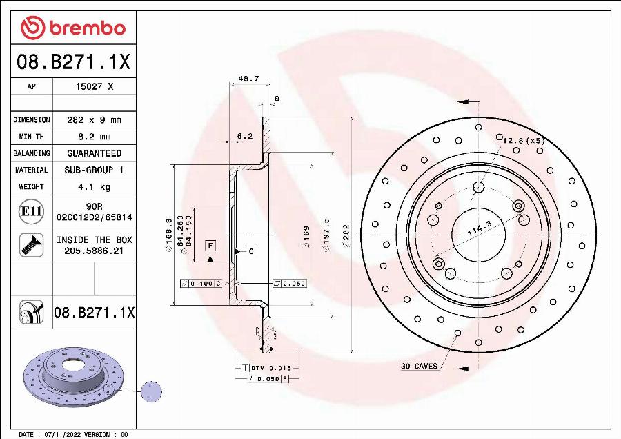 Brembo 08.B271.1X - Bremžu diski autodraugiem.lv