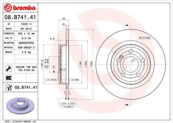 Brembo 08.B741.41 - Bremžu diski autodraugiem.lv