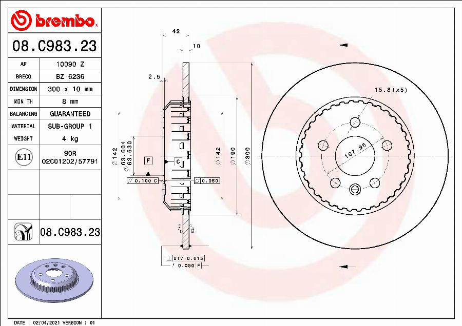 Brembo 08.C983.23 - Bremžu diski autodraugiem.lv