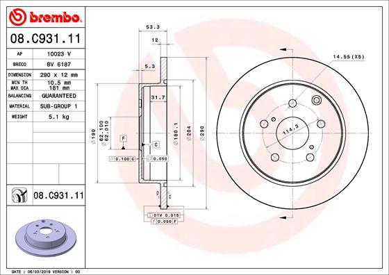 Brembo 08.C931.11 - Bremžu diski autodraugiem.lv