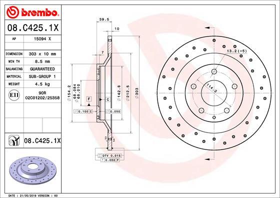 Brembo 08.C425.1X - Bremžu diski autodraugiem.lv