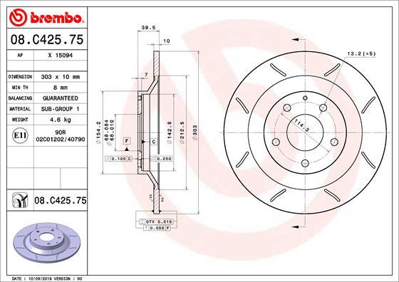 Brembo 08.C425.75 - Bremžu diski autodraugiem.lv