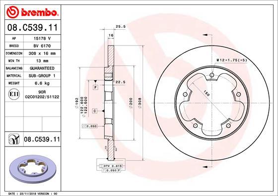 Brembo 08.C539.11 - Bremžu diski autodraugiem.lv