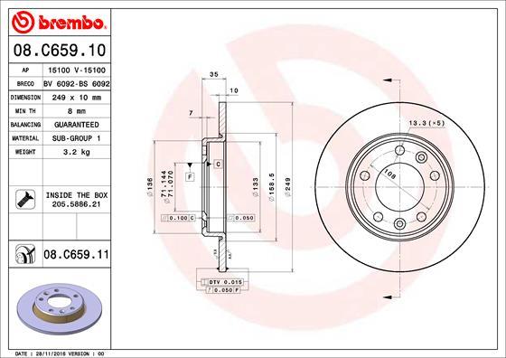 Brembo 08.C659.11 - Bremžu diski autodraugiem.lv