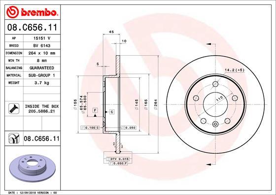 Brembo 08.C656.11 - Bremžu diski autodraugiem.lv