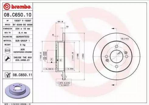 Brembo 08.C650.10 - Bremžu diski autodraugiem.lv