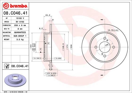 Brembo 08.C046.41 - Bremžu diski autodraugiem.lv