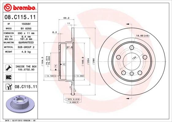 Brembo 08.C115.11 - Bremžu diski autodraugiem.lv