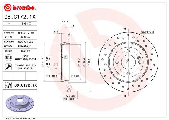 Brembo 08.C172.1X - Bremžu diski autodraugiem.lv