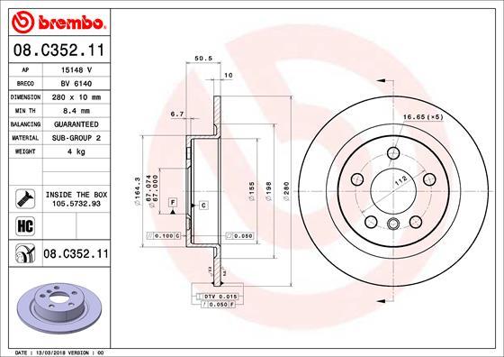 Brembo 08.C352.11 - Bremžu diski autodraugiem.lv