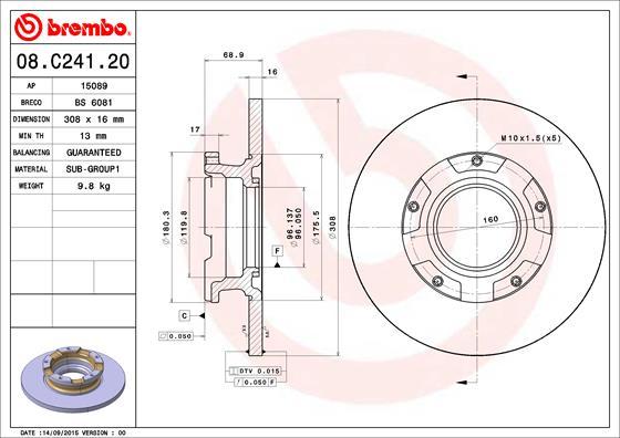 Brembo 08.C241.20 - Bremžu diski autodraugiem.lv