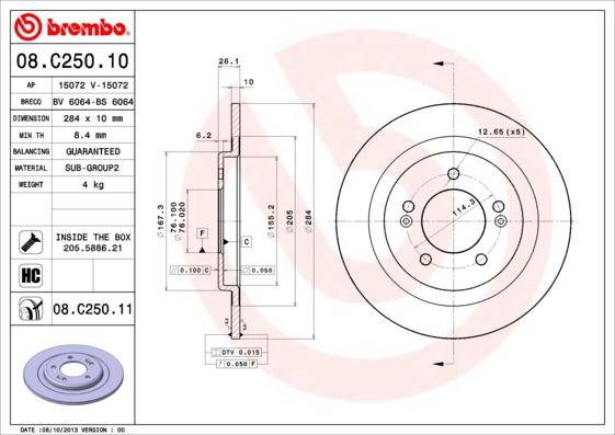 Brembo 08.C250.10 - Bremžu diski autodraugiem.lv