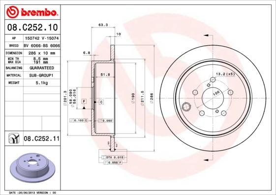 Brembo 08.C252.11 - Bremžu diski autodraugiem.lv