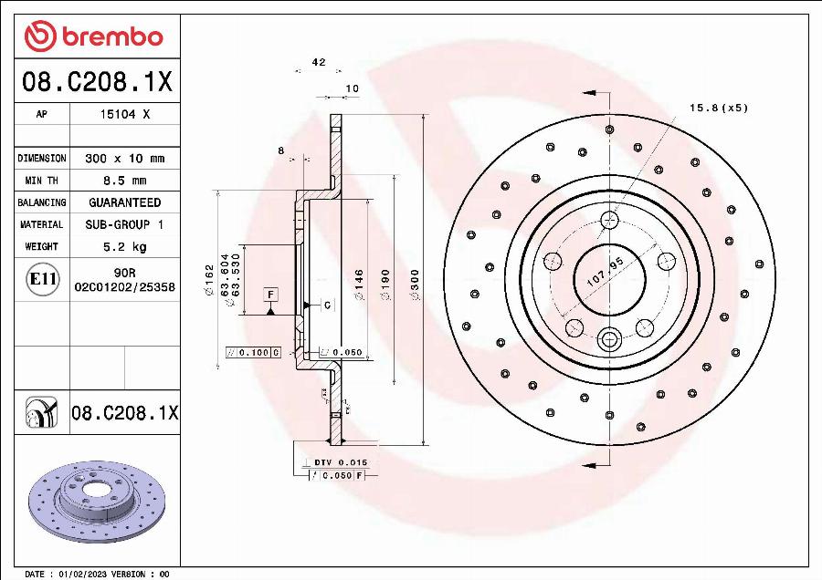 Brembo 08.C208.1X - Bremžu diski autodraugiem.lv