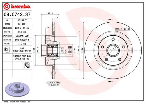 Brembo 08.C742.37 - Bremžu diski autodraugiem.lv