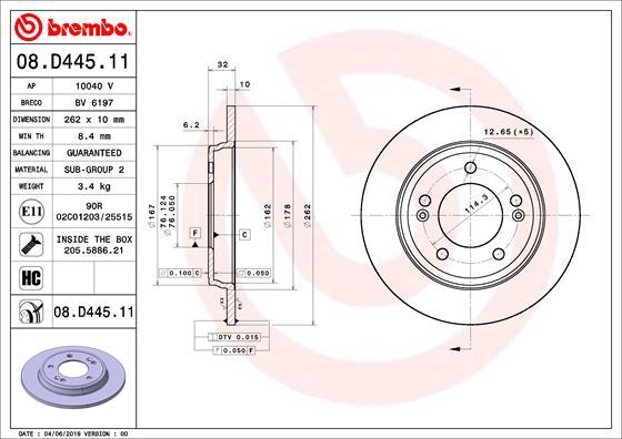 Brembo 08.D445.11 - Bremžu diski autodraugiem.lv