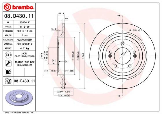 Brembo 08.D430.11 - Bremžu diski autodraugiem.lv