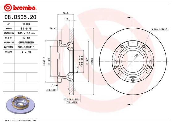 Brembo 08.D505.20 - Bremžu diski autodraugiem.lv