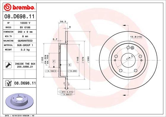 Brembo 08.D698.11 - Bremžu diski autodraugiem.lv