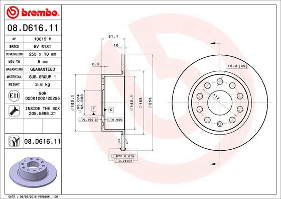 Brembo 08.D616.11 - Bremžu diski autodraugiem.lv