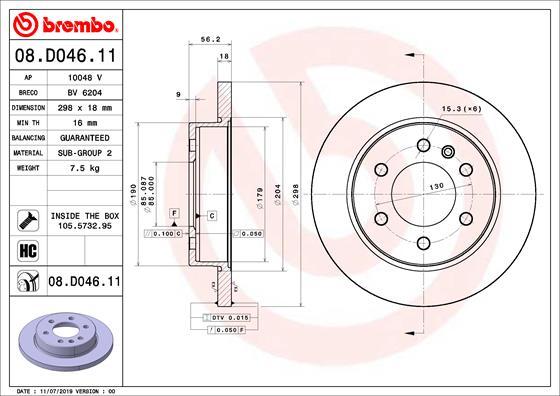 Brembo 08.D046.11 - Bremžu diski autodraugiem.lv