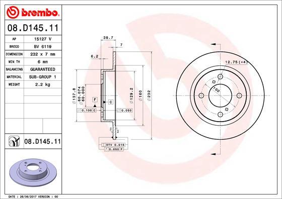 Brembo 08.D145.11 - Bremžu diski autodraugiem.lv