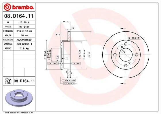 Brembo 08.D164.11 - Bremžu diski autodraugiem.lv